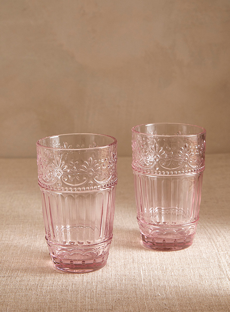 Simons Maison Pink Embossed floral highball glasses Set of 2