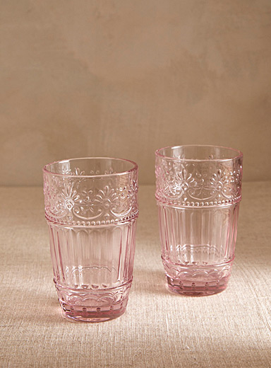Simons Maison Assorted Embossed floral highball glasses Set of 2