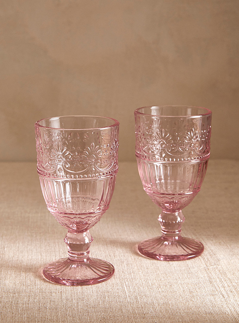 Simons Maison Pink Embossed floral wine glasses Set of 2