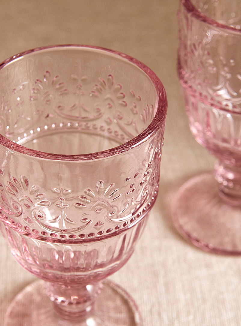 Simons Maison Pink Embossed floral wine glasses Set of 2