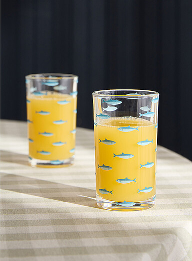 Simons Maison: Les petits verres imprim&eacute;s sardines Ensemble de 2 Bleu