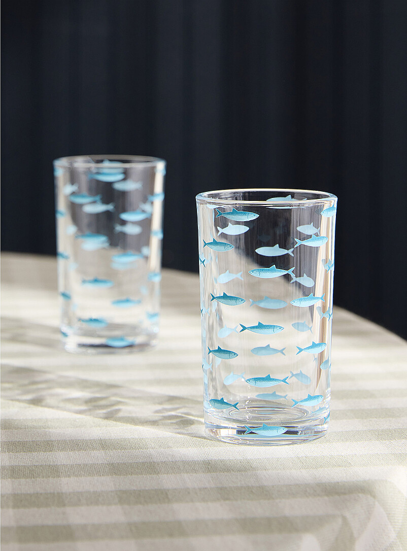 Simons Maison: Les petits verres imprim&eacute;s sardines Ensemble de 2 Bleu