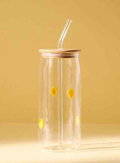 Simons Maison Golden Yellow 3D fruit large glass with straw
