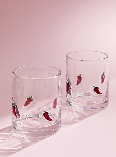 Embossed hot peppers small glasses Set of 2