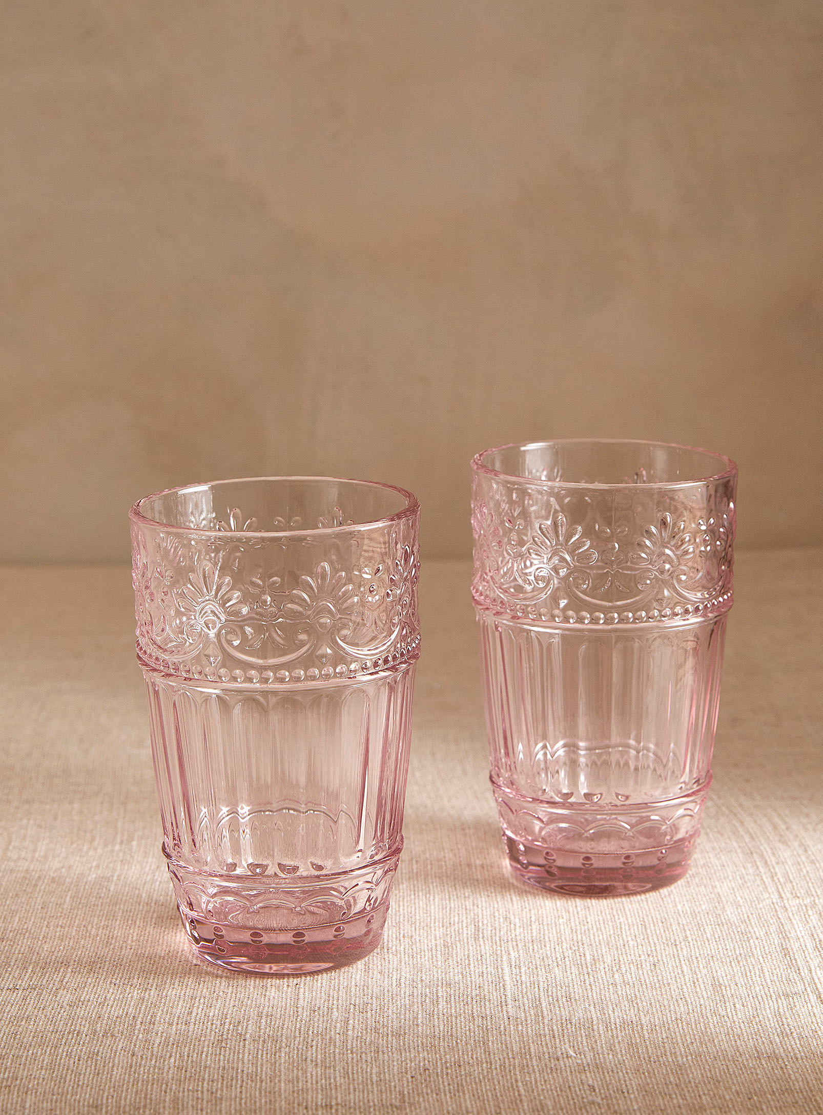 Simons Maison Embossed Floral Highball Glasses Set Of 2 In Pink