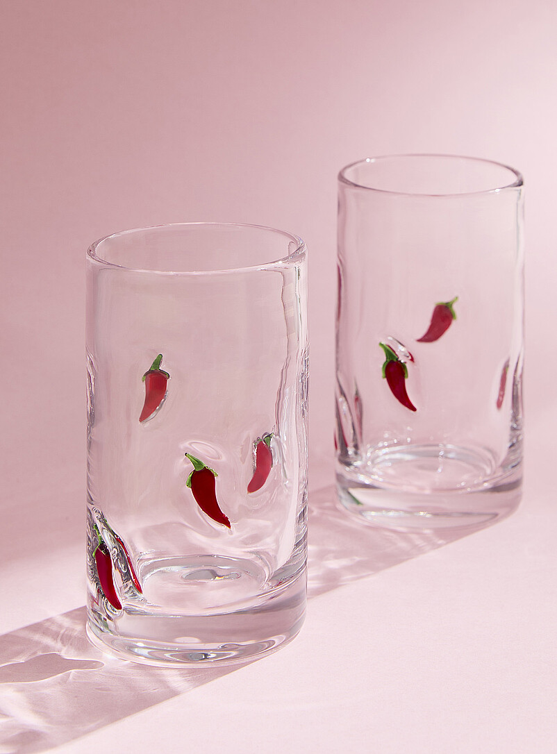 Embossed Hot Peppers Glasses Set Of 2