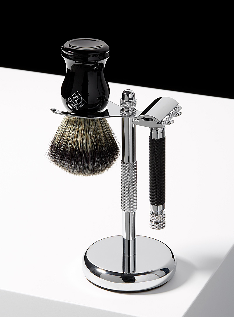 Pure Badger Assorted Chrome shaving brush and safety razor stand for men