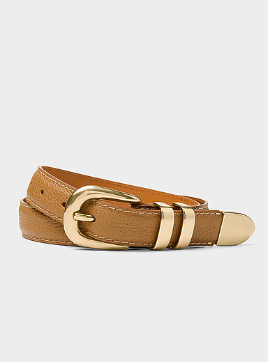 La ceinture cuir grenu surpiqu&eacute;e double passant
