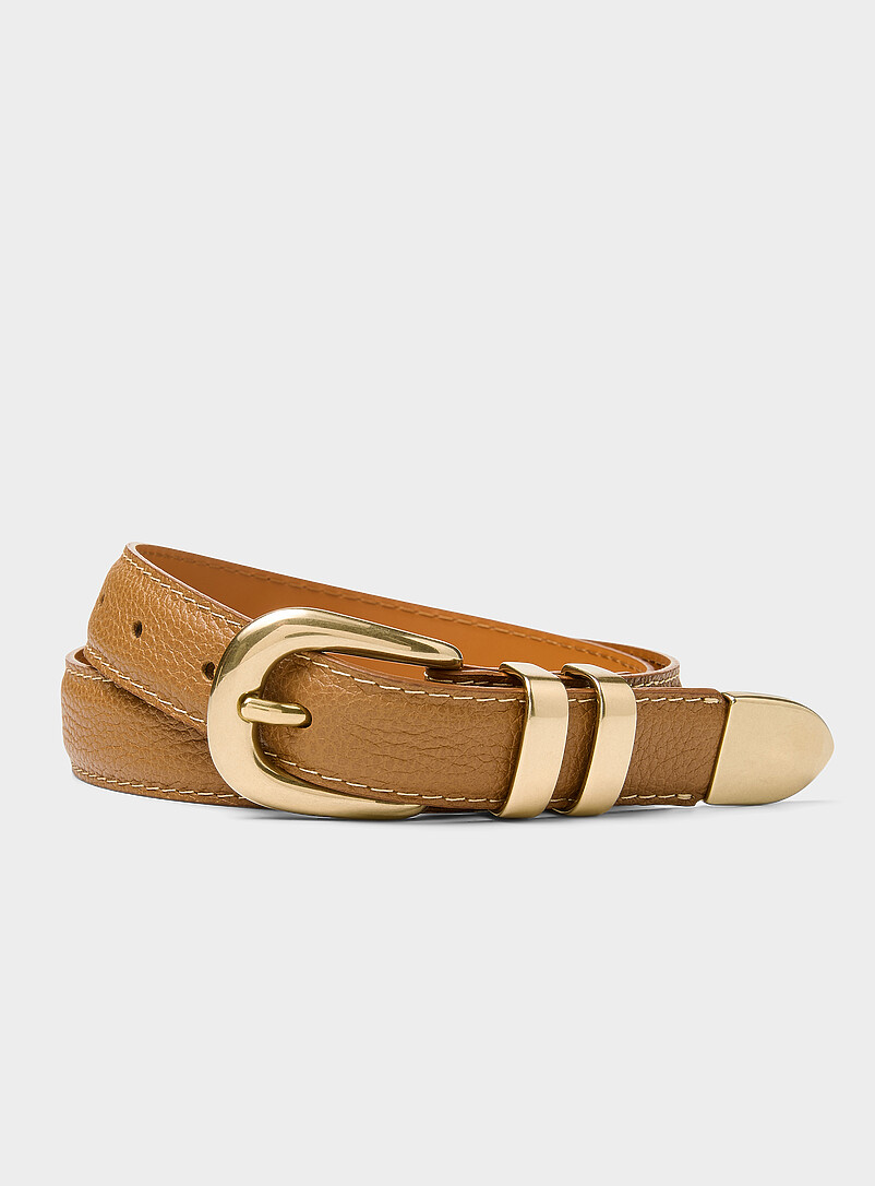 Double-loop topstitched grained leather belt product image (primary)
