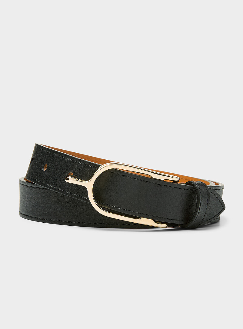 Metallic equestrian buckle nappa leather belt product image (primary)