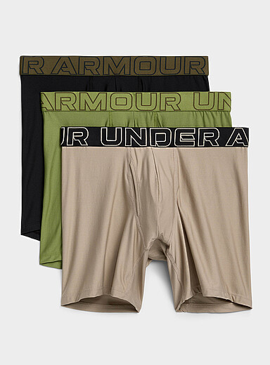 Under Armour Green 6" green/black/beige performance mesh boxer briefs 3-pack for men