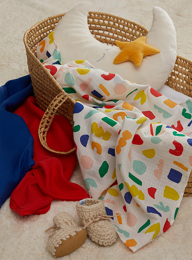 Simons Maison Assorted Colourful whimsy muslin blankets Set of 3