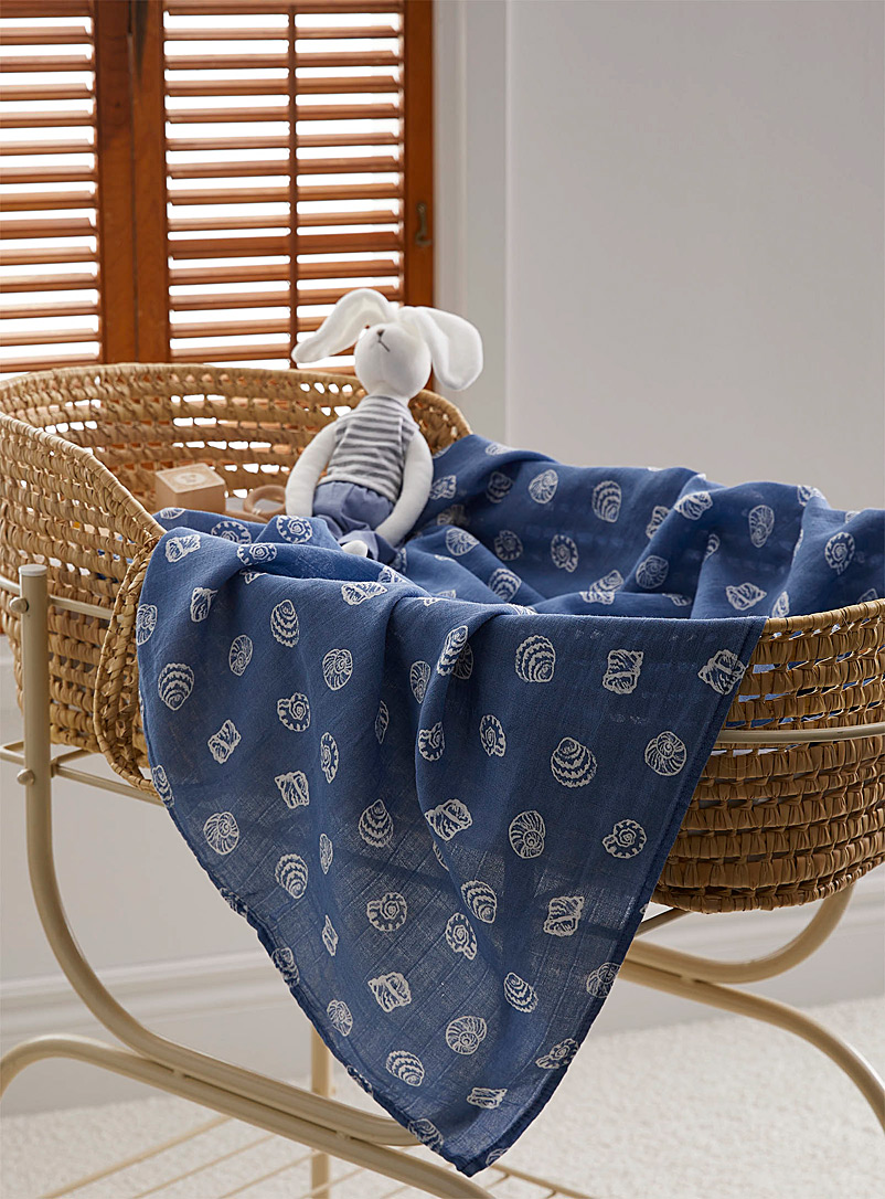 Simons Maison Patterned Blue Seashell collection muslin blanket 100 x 100 cm