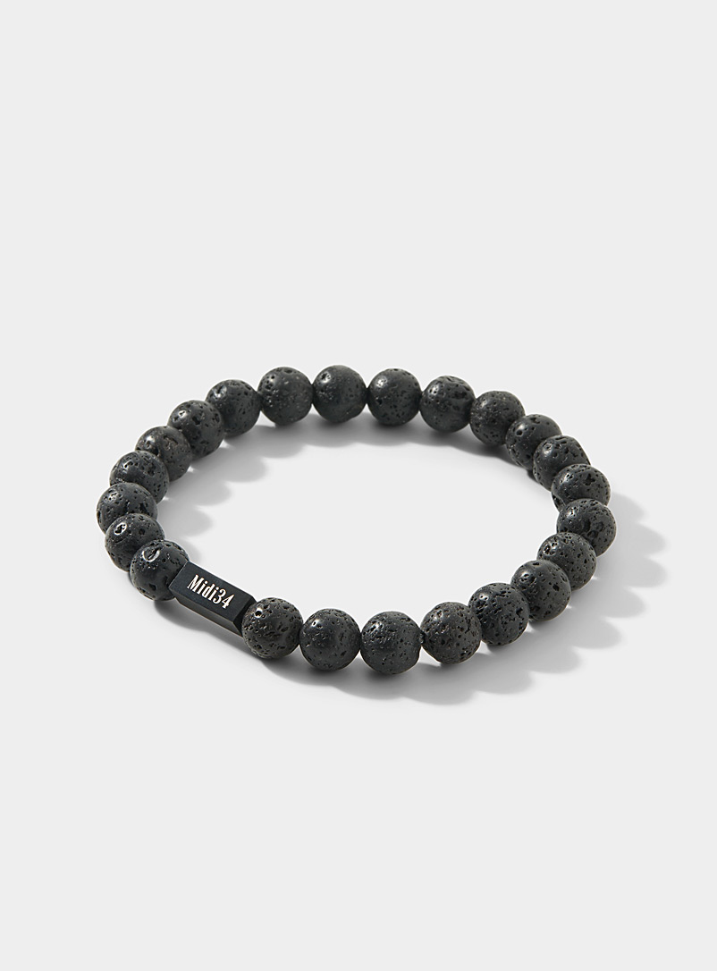 Midi34 Patterned Black Round stone bracelet for men