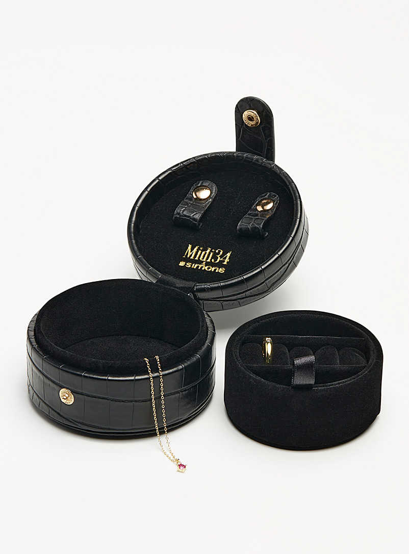 Midi34 x Simons Black Faux-croc travel jewellery box for women