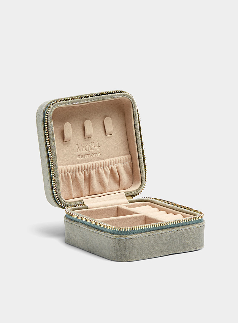 Midi34 x Simons: La boîte à bijoux de voyage doux velours Vert pâle-lime pour femme
