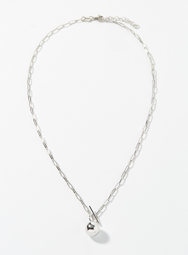 Simons Silver Silver bead paperclip chain for women