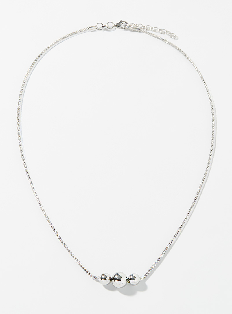 Simons Silver Three silver bead necklace for women
