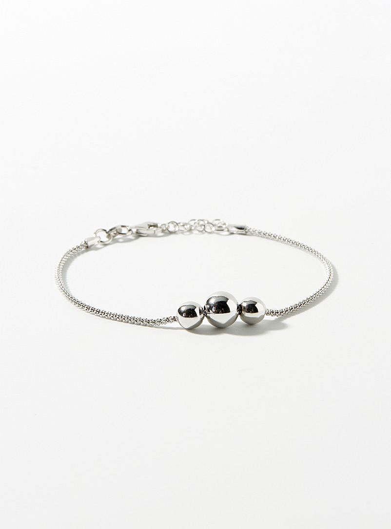 Simons Silver Three silver bead bracelet for women