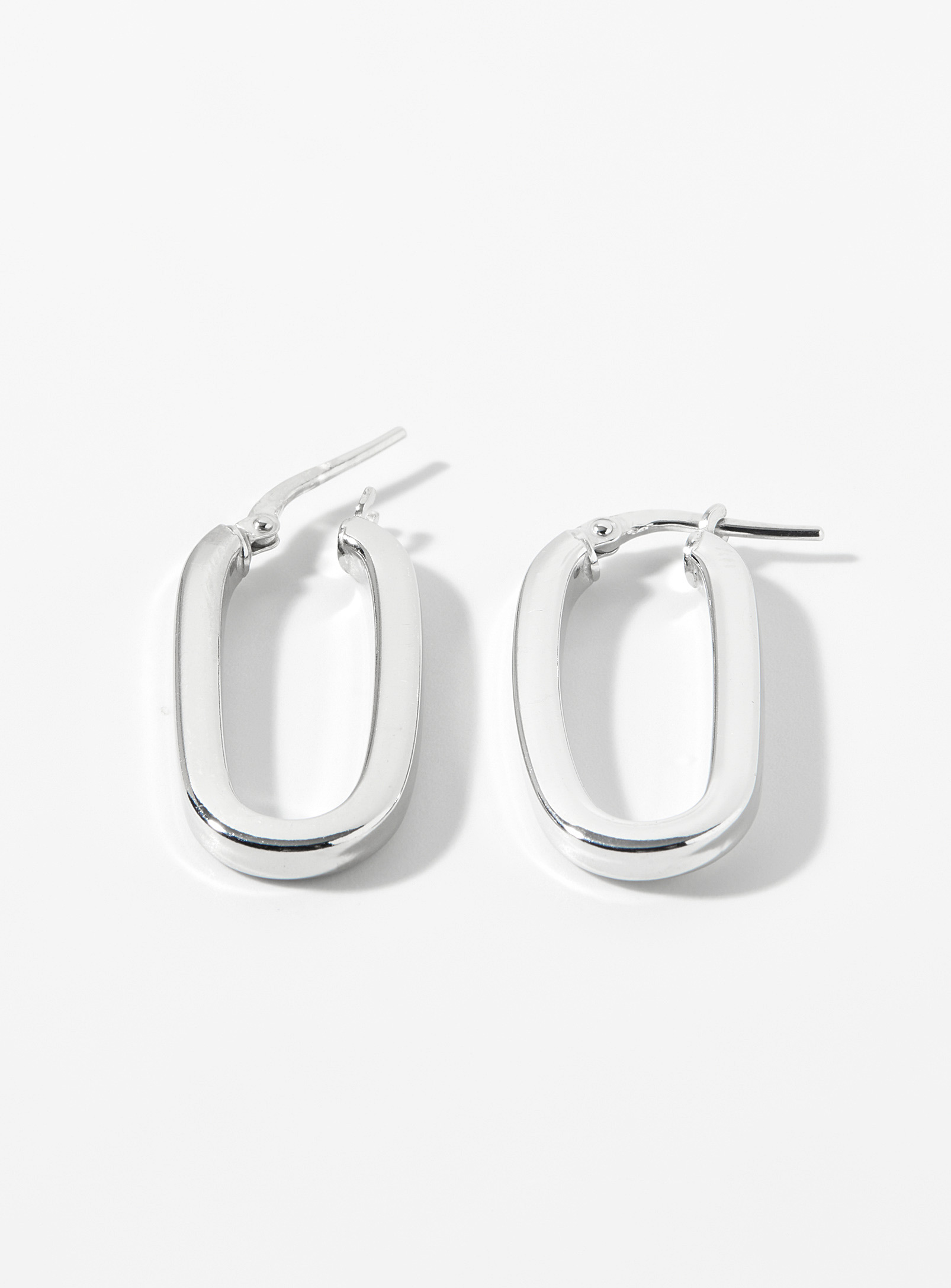 Simons - Women's Silver oval Hoop Earrings