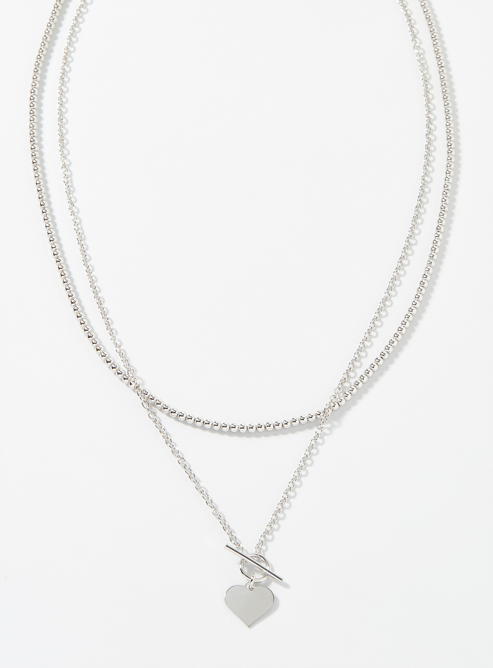 Simons - Women's Silver heart beaded chain
