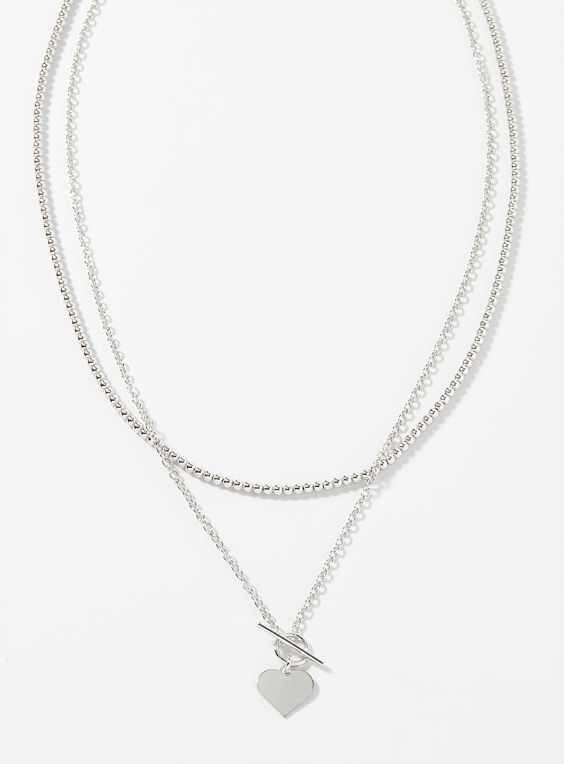 Heart And Bead Silver Chains Set Of 2