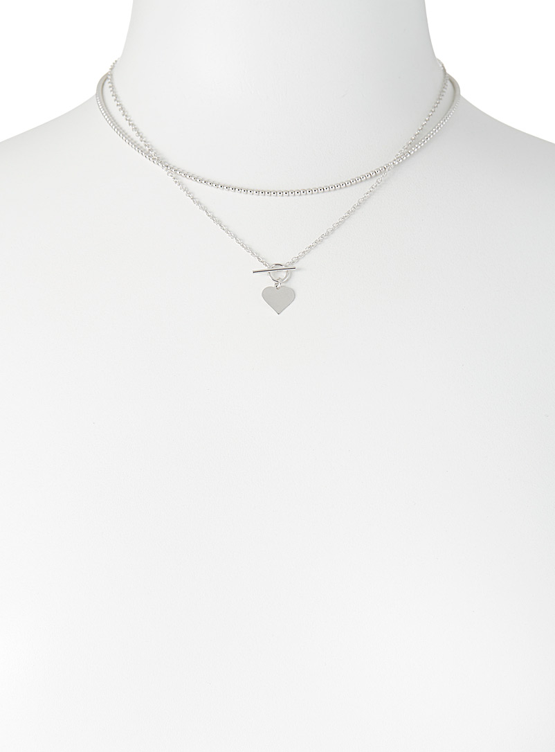 Heart and bead silver chains Set of 2 product image 2