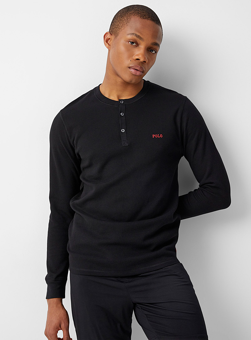 Polo Ralph Lauren: Le t-shirt détente henley gaufré logo rouge Noir pour homme