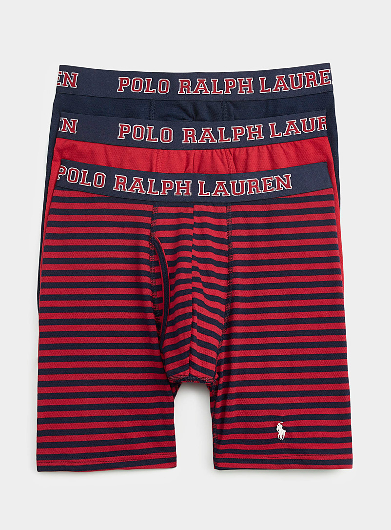 Polo Ralph Lauren: Les boxeurs longs bleus et rouges Emballage de 3 Rouge à motifs pour homme