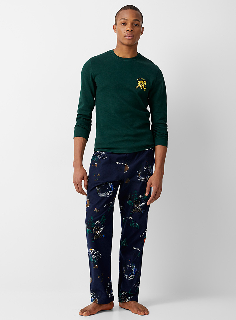 Polo Ralph Lauren: Le pantalon détente flanelle journée à la pêche Bleu à motifs pour homme