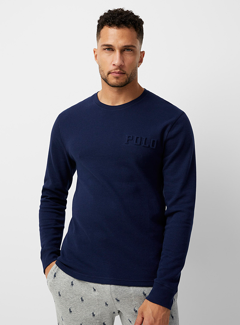 Polo Ralph Lauren Marine Blue Embossed-logo waffle lounge T-shirt for men