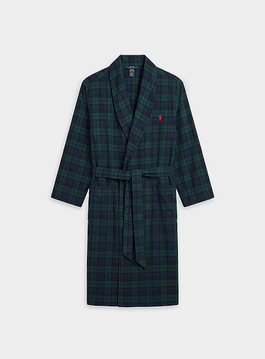 Polo Ralph Lauren: La robe de chambre flanelle tartan  Bleu &agrave; motifs pour homme