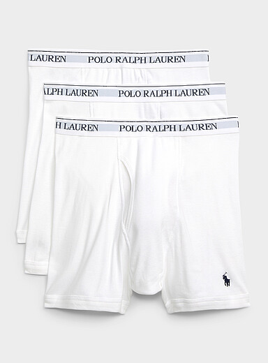 Polo Ralph Lauren: Les boxeurs longs logo brod&eacute; 5 po Coton Emballage de 3 Blanc pour homme