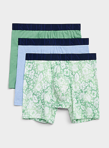 Les boxeurs longs vert/motif/bleu 6 po Coton et polyester Emballage de 3