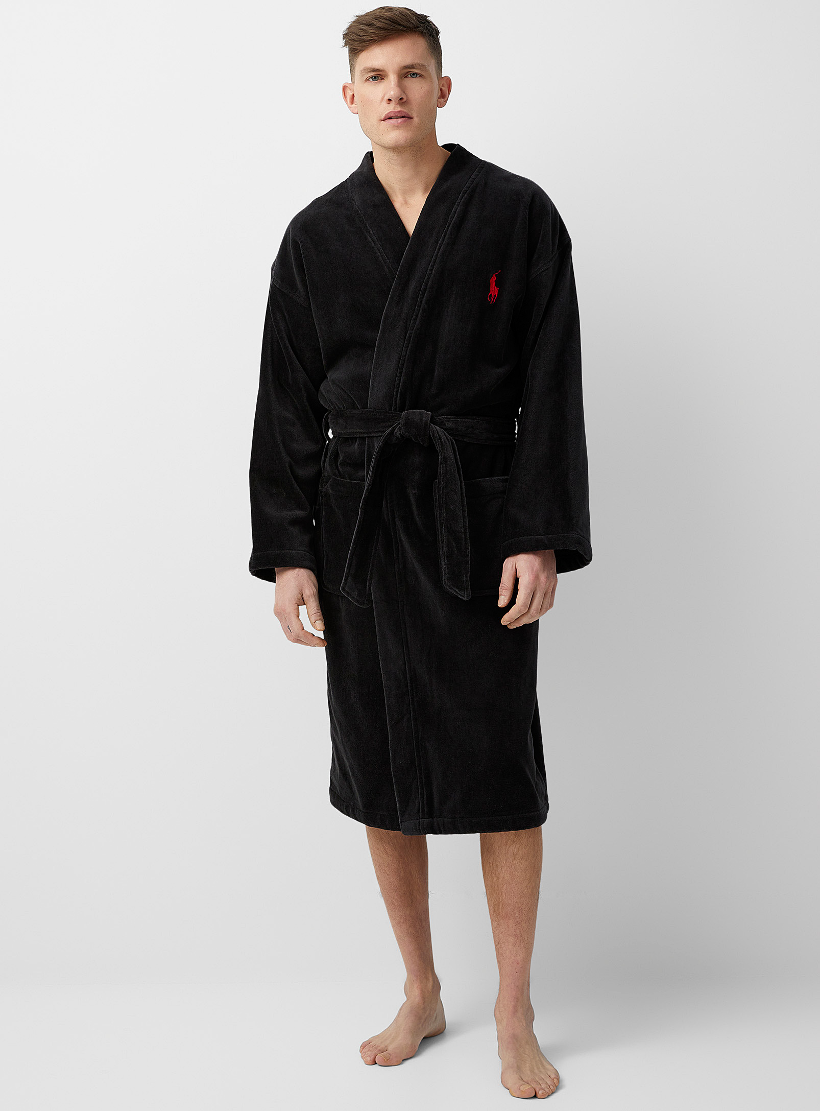 Polo Ralph Lauren Polar Fleece Plush Robe In Black