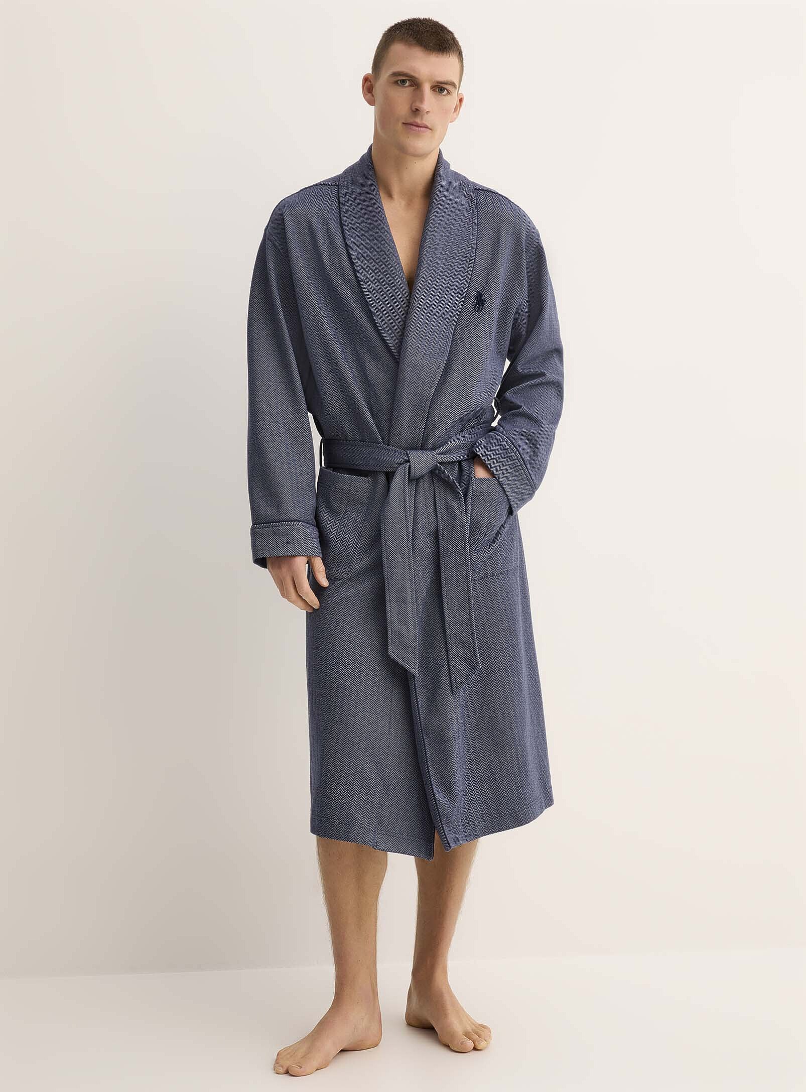 Polo Ralph Lauren Herringbone Knit Robe In Blue | ModeSens