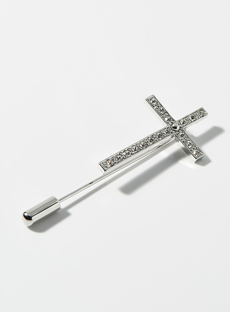 Le 31 Silver Crystal cross pin for men