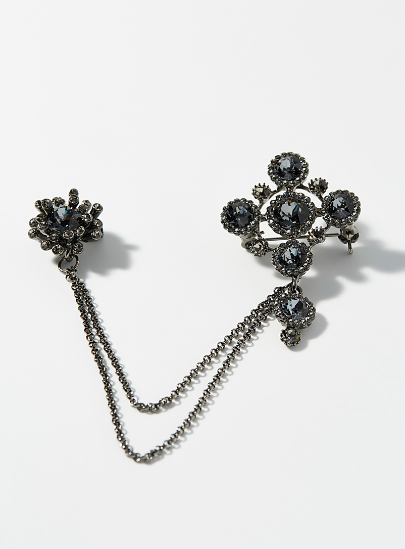 Le 31 Black Crystal snowflake double-chain brooch for men