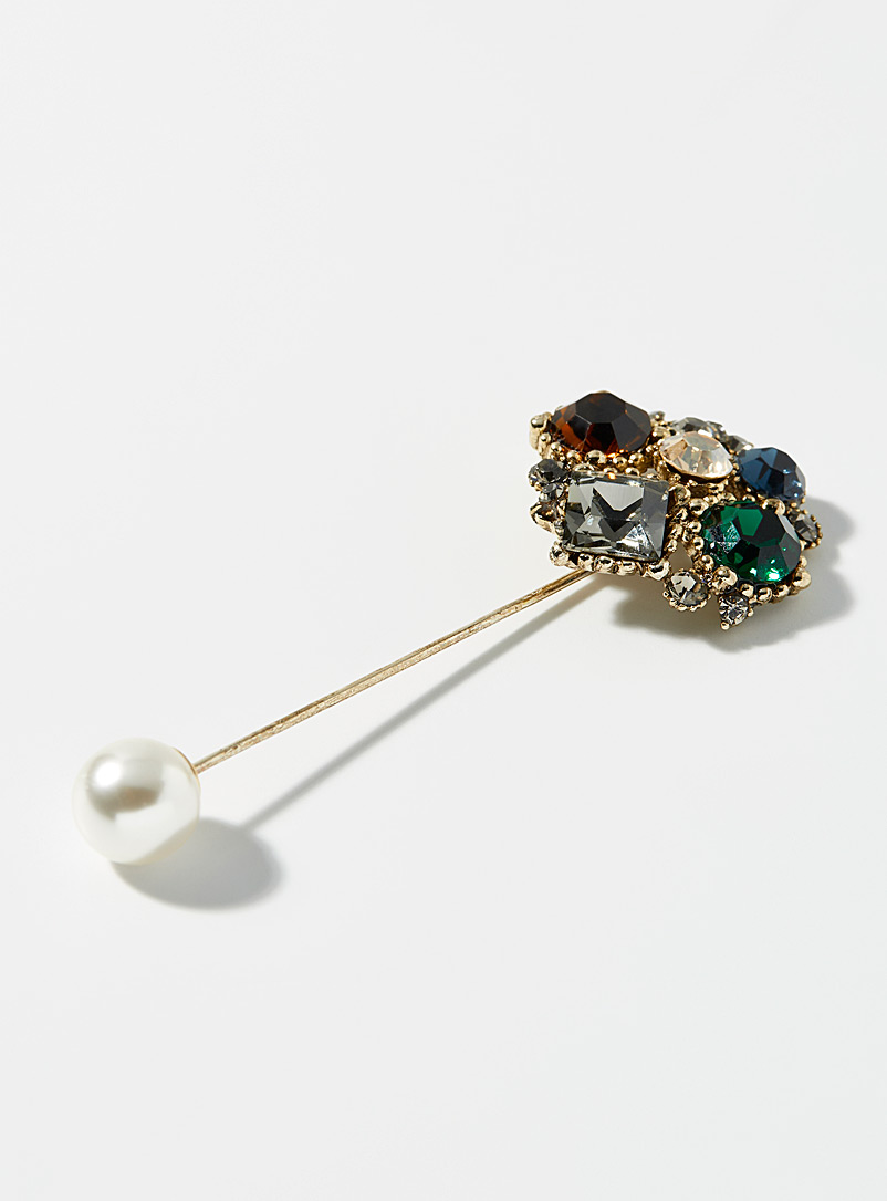 Le 31 Assorted Colourful crystal and pearl pin for men