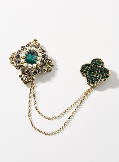 Emerald green shimmery maximalist brooch