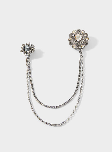 Shimmery flower double brooch