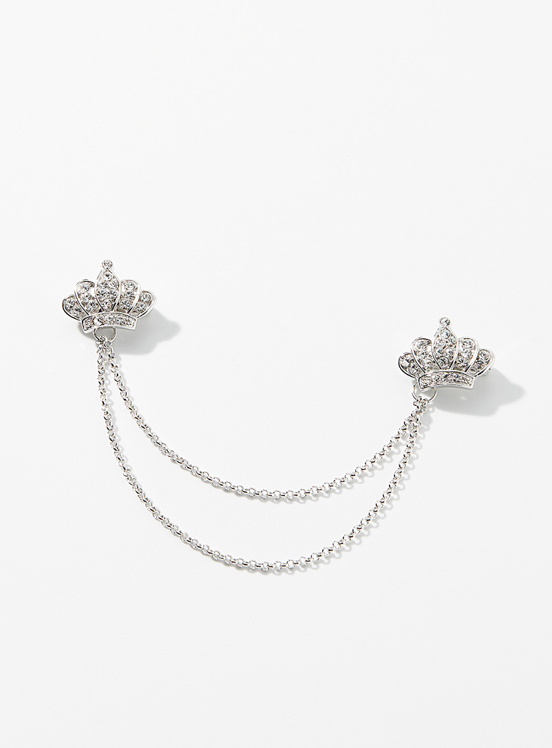 Simons Silver Double crown brooch for women