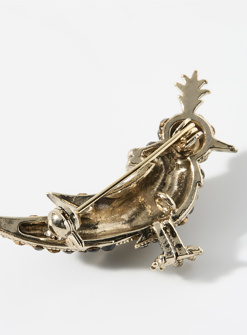Broche Ancienne En Jais Noir Décor Oiseau - Occasion Vintage - Sans Marque