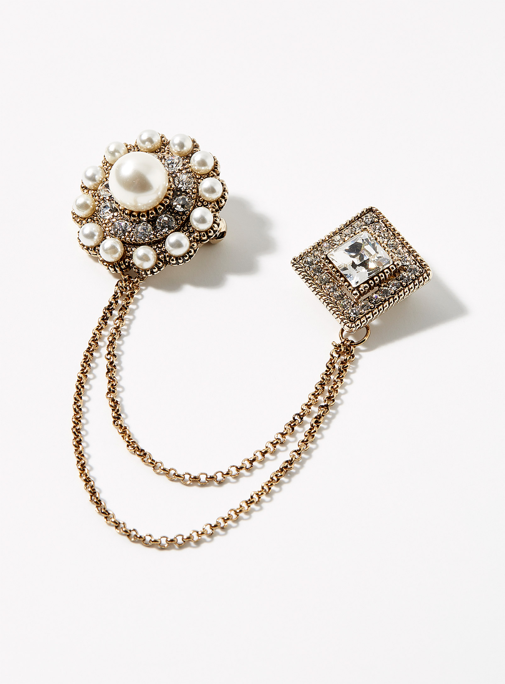 Le 31 Crystal And Pearl Double Brooch In Assorted