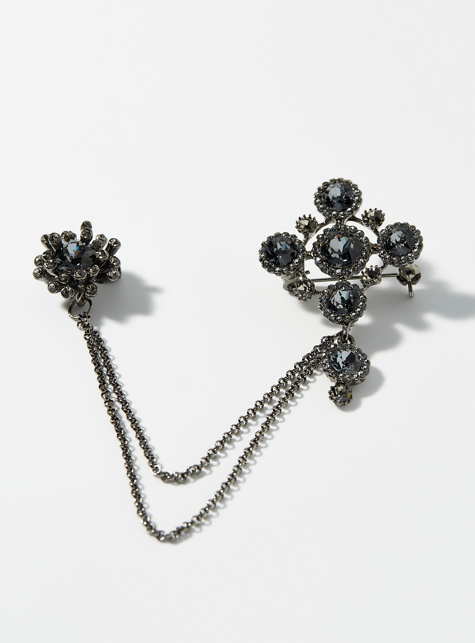 Le 31 Crystal Snowflake Double-chain Brooch In Black