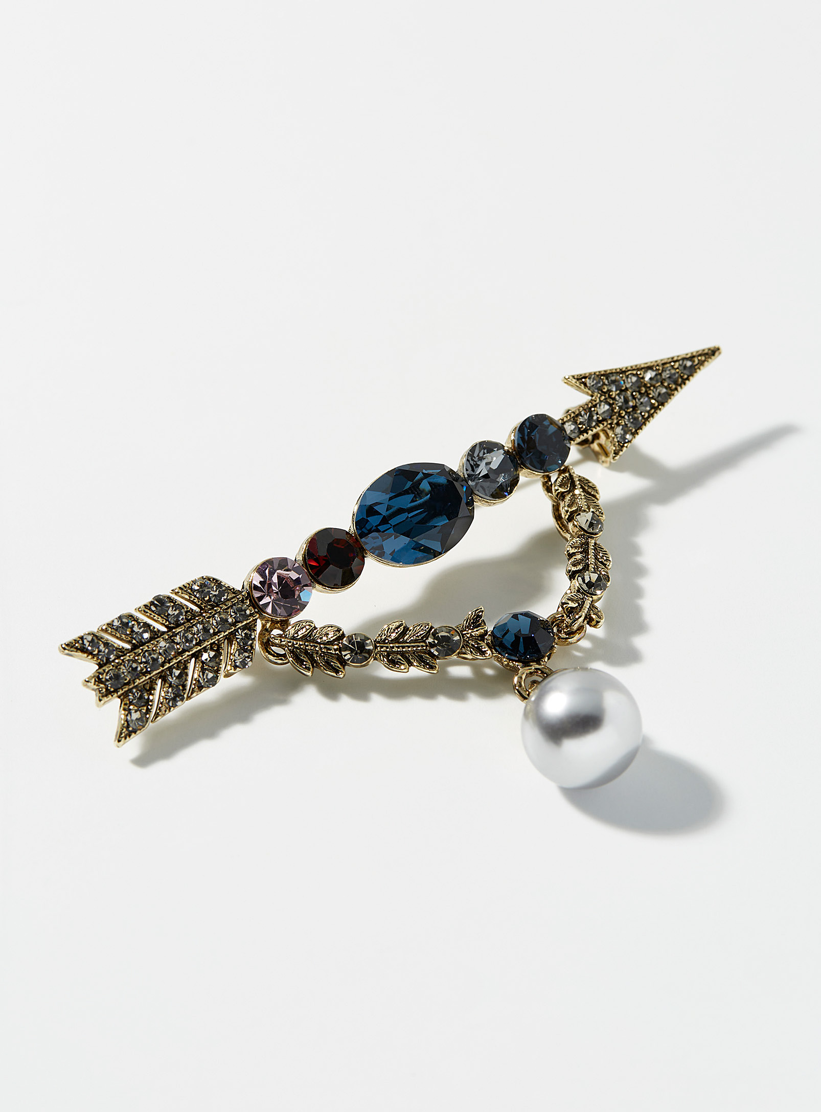 Le 31 Crystal And Pearl Arrow Brooch In Blue