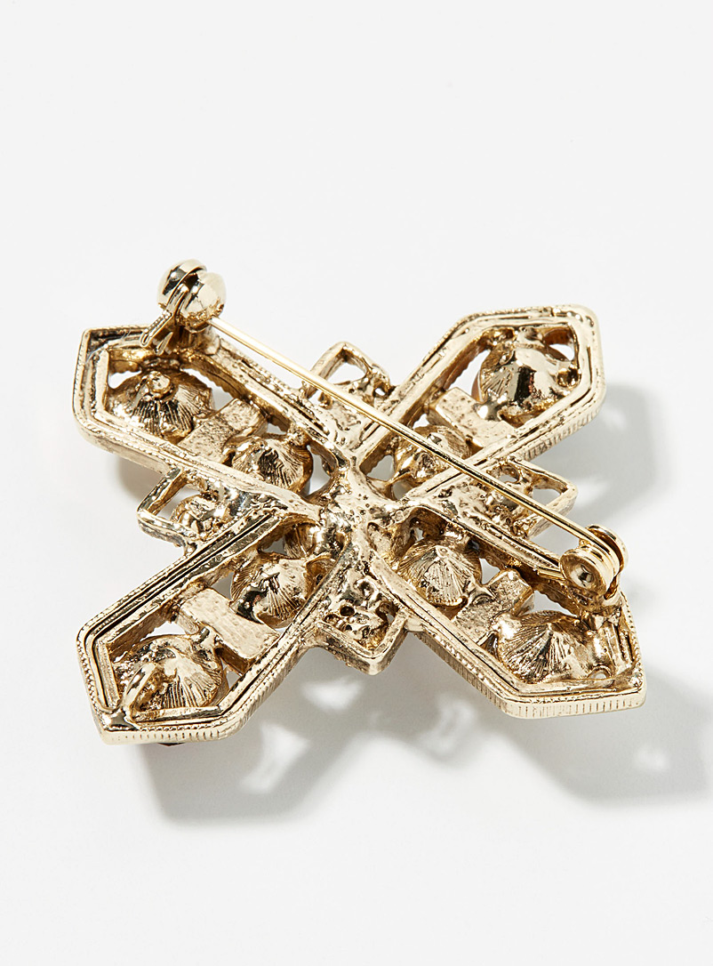 Pearl and gemstone cross brooch product image 2