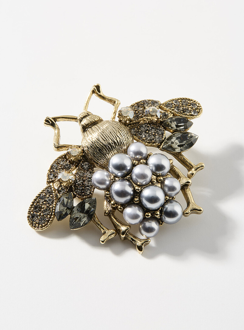 Crystal And Pearl Bee Brooch