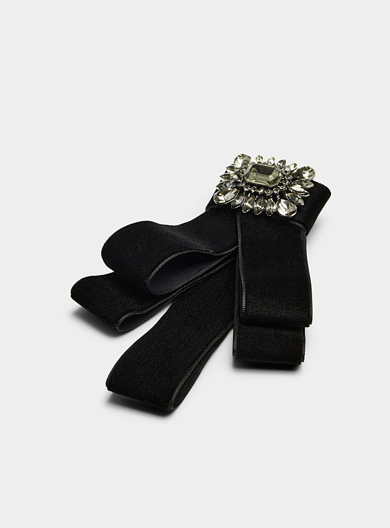 Le 31 Black Crystal and velvet ribbon brooch for men