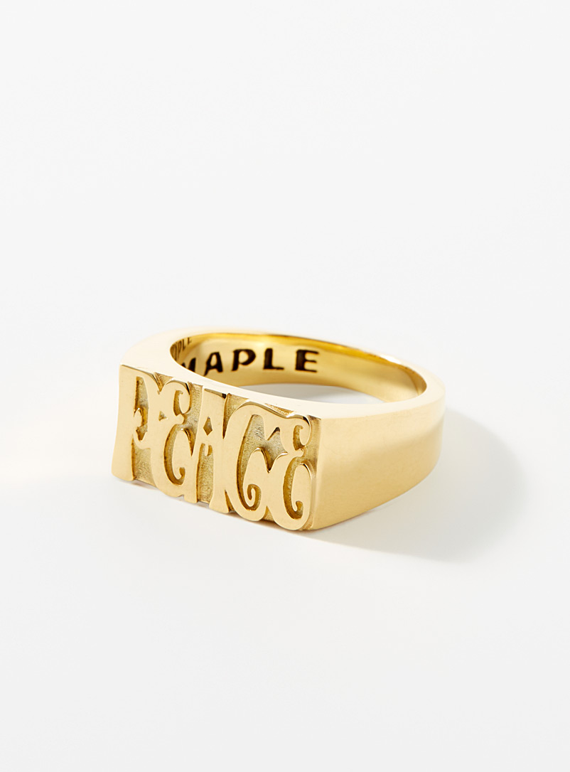 Maple Golden Yellow Word Peace ring for men